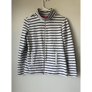Lilly Pulitzer Jacket Womens XS White Blue Stripe Bennett Full Zip Gold Accent
